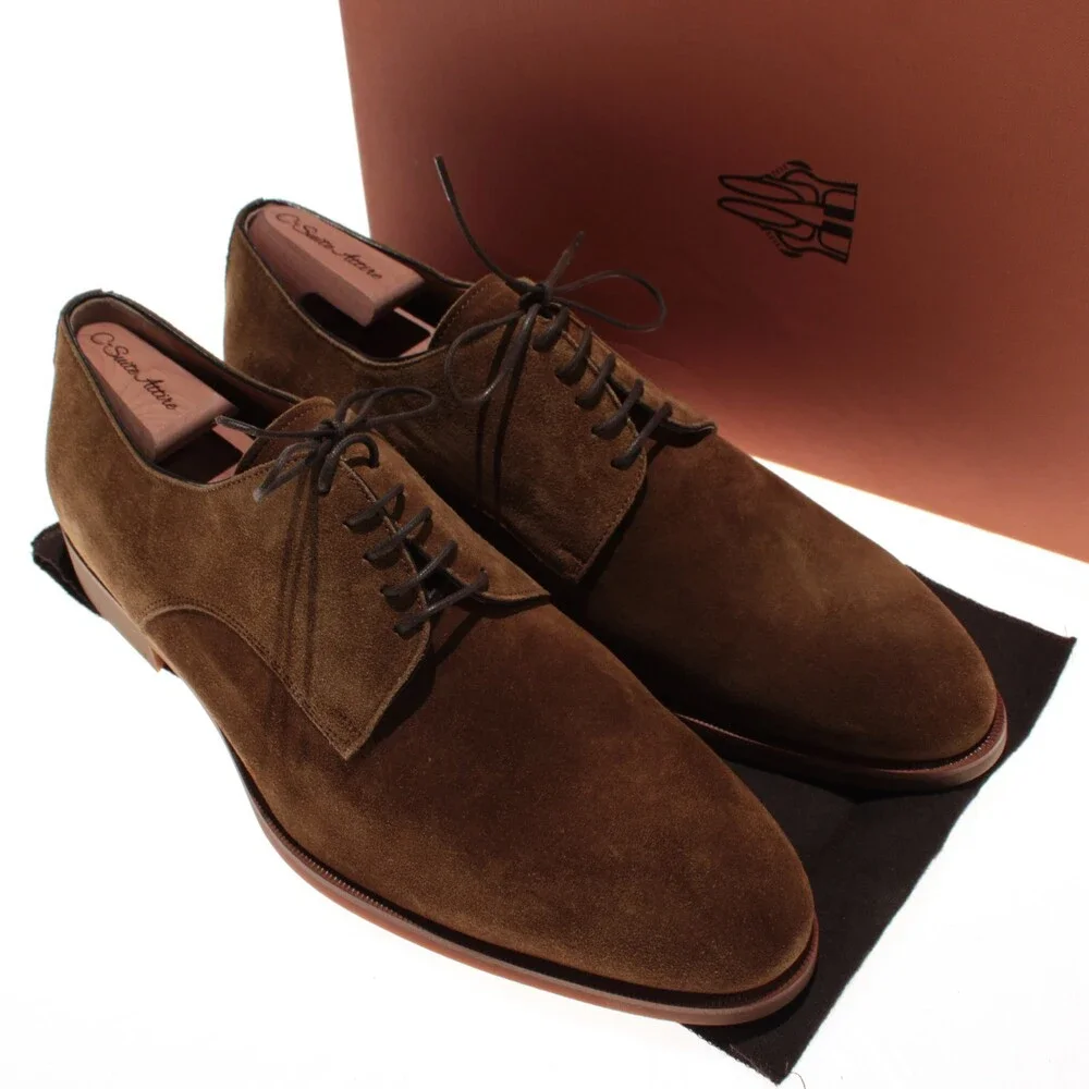 Di Bianco NWD Lace Up Derby Dress Shoes Size 43.5 (US 10.5) in Brown Suede